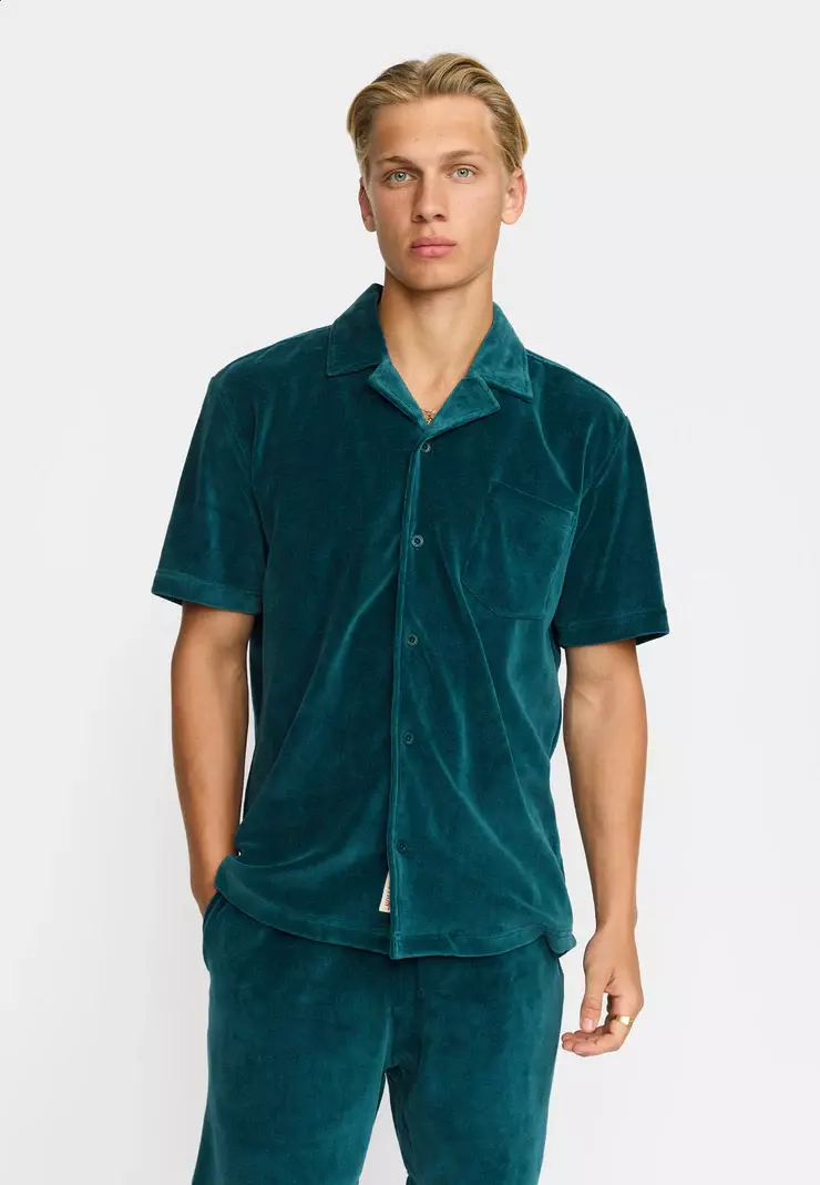 Revolution Velour Kurzarm Cuban Shirt Hemd petrol